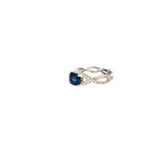14k white gold 1.90ct Blue Sapphire Cushion Cut and .50ct F VS2 Round  Ring